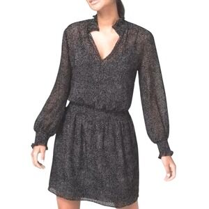 White House Black Market Whimsigoth Mini Dress Sheer Long Sleeve Ruffle Neck XXS